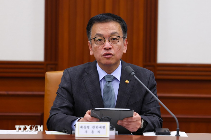 Quyền Tổng thống Hàn Quốc Choi Sang Mok phát biểu tại cuộc họp ở Seoul ngày 9/1/2025. (Ảnh: Yonhap/TTXVN)