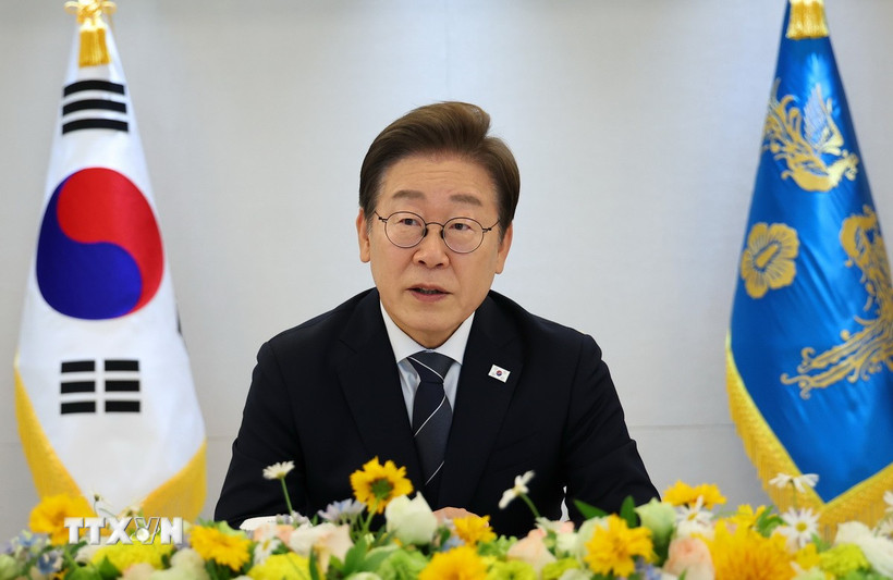 Tổng thống Hàn Quốc Lee Jae Myung phát biểu tại cuộc họp ở Seoul. (Ảnh: Yonhap/TTXVN)