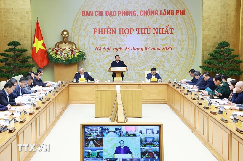 Sáng 25/2/2025, tại Hà Nội, Thủ tướng Phạm Minh Chính, Trưởng Ban Chỉ đạo phòng, chống lãng phí chủ trì Phiên họp thứ nhất của Ban Chỉ đạo. (Ảnh: Dương Giang/TTXVN)