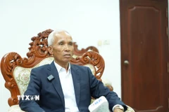 Trưởng ban Tuyên huấn Trung ương Đảng nhân dân cách mạng Lào Khamphan Pheuinhavong trả lời phỏng vấn TTXVN. (Ảnh: Xuân Tú/TTXVN)