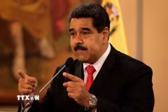 Tổng thống Venezuela Nicolas Maduro trong bài phát biểu được truyền hình trên toàn quốc tại Caracas. (Ảnh: THX/TTXVN)