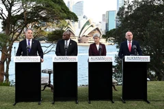 (Từ trái sang): Bộ trưởng Quốc phòng Australia Richard Marles, Bộ trưởng Ngoại giao Anh David Lammy, Bộ trưởng Ngoại giao Australia Penny Wong và Bộ trưởng Quốc phòng Anh John Healey tại một cuộc họp báo ở Sydney ngày 25/7. (Ảnh: Reuters)