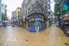 Tuyến phố bị ngập sau những trận mưa lớn tại Patna, Ấn Độ. (Ảnh: ANI/TTXVN)