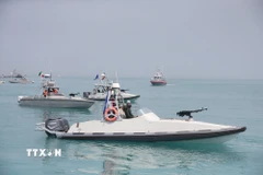 Tàu chiến của Lực lượng Vệ binh Cách mạng Hồi giáo Iran được triển khai tại Vịnh Persian, gần Bushehr, Iran. (Ảnh: THX/TTXVN)