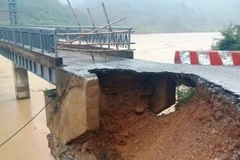 Cây cầu Đình Phong bắc qua sông Lam bị sạt lở mố cầu, tiềm ẩn nguy cơ mất an toàn.