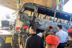 Hiện trường một vụ nổ bom xe tại trung tâm Damascus năm 2021. (Ảnh: Reuters)
