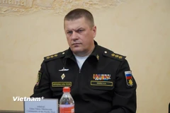 Đô đốc Viktor Nikolayevich Liina, Tư lệnh Hạm đội Thái Bình Dương Liên bang Nga tại buổi làm việc. (Ảnh: Kiều Trinh/Vietnam+)