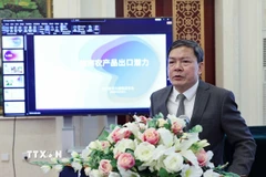 Tham tán Thương mại Việt Nam tại Trung Quốc Nông Đức Lai phát biểu khai mạc Hội nghị. (Ảnh: Công Tuyên/TTXVN)