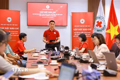 Ông Nguyễn Hải Anh, Phó Chủ tịch, Tổng Thư ký Trung ương Hội Chữ thập đỏ Việt Nam cung cấp thông tin về Đại hội trong buổi gặp mặt các cơ quan thông tấn, báo chí. (Ảnh: Thanh Tùng/TTXVN)