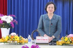 Bí thư Trung ương Đảng, Phó Thủ tướng Chính phủ Phạm Thị Thanh Trà phát biểu tại buổi làm việc với Đảng uỷ, HĐND, UBND phường Vĩnh Tế (tỉnh An Giang) về tình hình hoạt động của mô hình chính quyền 2 cấp. (Ảnh: Công Mạo/TTXVN)