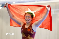 Nguyễn Thị Mỹ Hạnh - một trong những niềm hy vọng giành Huy chương Vàng tại SEA Games 33 của đội tuyển Vật Quốc gia. (Ảnh: Minh Quyết/TTXVN)