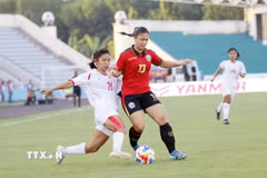 Kết thúc trận đấu, đội tuyển nữ Myanmar giành chiến thắng với tỷ số 3-0. (Ảnh: Tạ Toàn/TTXVN)