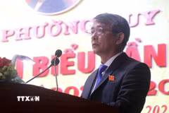 Bí thư Đảng ủy phường Quy Nhơn Nguyễn Hữu Khúc phát biểu khai mạc Đại hội. (Ảnh: Sỹ Thắng/TTXVN)
