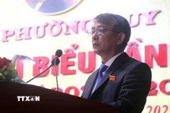 Bí thư Đảng ủy phường Quy Nhơn Nguyễn Hữu Khúc phát biểu khai mạc Đại hội. (Ảnh: Sỹ Thắng/TTXVN)