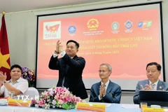 Tổng lãnh sự Đinh Hoàng Linh (đứng) tại sự kiện kỷ niệm Ngày tôn vinh tiếng Việt tại Đông Bắc Thái Lan. (Ảnh: TTXVN phát)