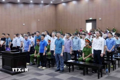 Các bị cáo tại phiên tòa xét xử. (Ảnh: Phạm Kiên/TTXVN)