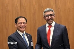 Phó Thủ tướng Chính phủ Bùi Thanh Sơn gặp Phó Thủ tướng, Bộ trưởng Ngoại giao các Tiểu vương quốc Arab thống nhất (UAE) Sheikh Abdullah bin Zayed Al Nahyan. (Ảnh: TTXVN phát)