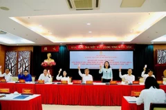 Chủ tọa hội nghị hiệp thương thống nhất cơ cấu, số lượng người được giới thiệu ứng cử ĐBQH khóa XVI. (Ảnh: Ủy ban Mặt trận Tổ quốc Thành phố Hồ Chí Minh)