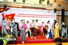 Chương trình văn nghệ chào mừng tại lễ míttinh. (Ảnh: Hoàng Minh/TTXVN)