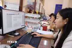 Cán bộ, công chức tại UBND phường Chơn Thành, thành phố Đồng Nai, làm việc ngoài giờ để bảo đảm giải quyết hồ sơ đúng hạn. (Ảnh: Đậu Tất Thành/TTXVN)