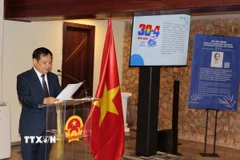 Đại sứ Việt Nam tại Brazil Bùi Văn Nghị phát biểu tại buổi gặp gỡ. (Ảnh: TTXVN phát)