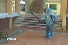 Phun thuốc khử trùng và vệ sinh môi trường, ngăn chặn virus SARS-CoV-2. (Ảnh: TTXVN phát)