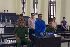 Bị cáo Lê Minh Luân bị tuyên phạt 20 năm tù vì tham ô tài sản của ngân hàng thương mại ở Cần Giuộc, Long An. (Ảnh: TTXVN phát)