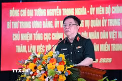 Đại tướng Nguyễn Trọng Nghĩa phát biểu chỉ đạo tại Trường thiếu sinh quân miền Trung. (Ảnh: Trần Tĩnh/TTXVN)
