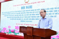 Phó Chủ tịch Ủy ban Trung ương MTTQ Việt Nam Hoàng Công Thủy phát biểu. (Ảnh: Minh Đức/TTXVN)