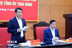 Đại tướng Lương Tam Quang, Ủy viên Bộ Chính trị, Bộ trưởng Bộ Công an, Trưởng đoàn kiểm tra phát biểu. (Ảnh: Thế Duyệt/TTXVN)