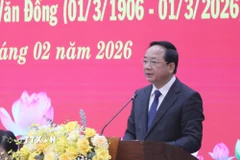 Ủy viên Bộ Chính trị, Bí thư Trung ương Đảng, Trưởng Ban Tuyên giáo và Dân vận Trung ương Trịnh Văn Quyết phát biểu. (Ảnh: TTXVN phát)