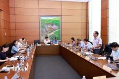 Đoàn đại biểu Quốc hội các tỉnh Đồng Tháp, Bắc Giang và Khánh Hoà thảo luận ở tổ. (Ảnh: Doãn Tấn/TTXVN)