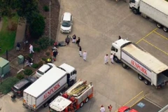 Xe cứu thương tại hiện trường vụ rò rỉ khí độc ở Melbourne. (Nguồn: Heraldsun)