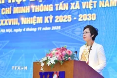 Bí thư Đảng ủy, Tổng Giám đốc TTXVN Vũ Việt Trang phát biểu chỉ đạo tại Đại hội. (Ảnh: Minh Đức/TTXVN)