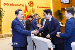 Chủ tịch Quốc hội Trần Thanh Mẫn gặp mặt lãnh đạo Bộ Ngoại giao, các đại sứ, trưởng cơ quan đại diện ngoại giao Việt Nam ở nước ngoài. (Ảnh: Doãn Tấn/TTXVN)