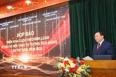 GS.TS Nguyễn Xuân Thắng phát biểu tại họp báo triển khai “Cuộc thi chính luận về bảo vệ nền tảng tư tưởng của Đảng lần thứ Năm, năm 2025”, ngày 6/2/2025. (Ảnh: TTXVN phát)