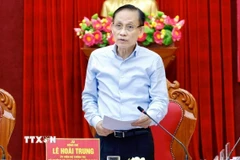 Đồng chí Lê Hoài Trung, Ủy viên Bộ Chính trị, Bộ trưởng Bộ Ngoại giao, Trưởng đoàn phát biểu chỉ đạo. (Ảnh: Sỹ Thắng/TTXVN)