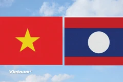 Cờ Việt Nam và cờ Lào. (Ảnh: Vietnam+)