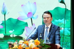 Ông Đặng Xuân Phong, Ủy viên Trung ương Đảng, Bí thư Tỉnh ủy Ninh Bình phát biểu tại hội nghị. (Ảnh: Đức Phương/TTXVN)