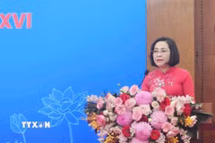 Phó Chủ tịch Quốc hội Nguyễn Thị Thanh phát biểu tại buổi gặp mặt. (Ảnh: Phúc Hằng/TTXVN)