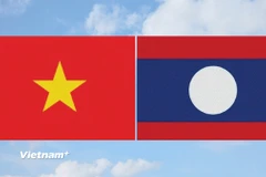 Cờ Việt Nam và cờ Lào. (Ảnh: Vietnam+)