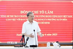 Tổng Bí thư Tô Lâm phát biểu tại buổi làm việc với Ban Thường vụ Đảng uỷ phường Xuân Hòa, Thành phố Hồ Chí Minh. (Ảnh: Thống Nhất/TTXVN)