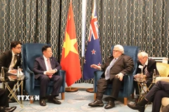 Trưởng Ban Tuyên giáo và Dân vận Trung ương Nguyễn Trọng Nghĩa hội kiến với Chủ tịch Quốc hội New Zealand Gerry Brownlee. (Ảnh: Thanh Tú/TTXVN)