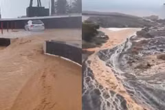 Ngập lụt tại đảo Lanzarote, Tây Ban Nha. (Ảnh: Daily Express)