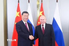 Chủ tịch Trung Quốc Tập Cận Bình (trái) và Tổng thống Nga Vladimir Putin tại cuộc gặp ở Astana, Kazakhstan ngày 3/7/2024. (Ảnh: THX/TTXVN)