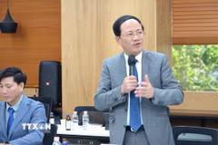 Chủ tịch UBND tỉnh Gia Lai Phạm Anh Tuấn phát biểu tại buổi tọa đàm. (Ảnh: Khánh Vân/TTXVN)