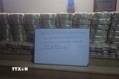Số ma túy bị Công an tỉnh Bokeo, Bắc Lào thu giữ. (Ảnh: TTXVN phát)