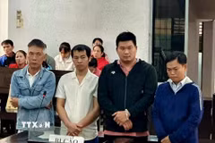 Các bị cáo tại phiên xét xử sơ thẩm. (Ảnh: TTXVN phát)