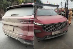 Biển số xe bị bùn đất che kín. (Ảnh cắt từ clip)