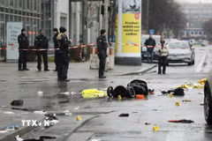 Hiện trường vụ lao xe vào đám đông ở thành phố Munich, Đức ngày 13/2/2025. (Ảnh: THX/TTXVN)